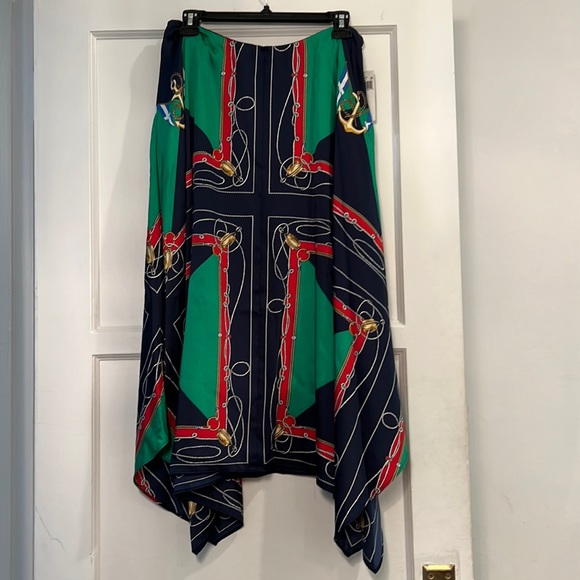 Ralph Lauren Dresses & Skirts - NWT Ralph Lauren Navy, Green & Red Chain-Print Handkerchief Hem Skirt